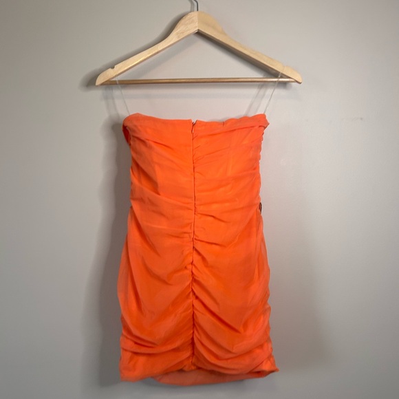 Oh Polly Neon Orange Bedazzled Cutout Halter Ruched Bodycon Mini Dress Size 8 - Picture 9 of 10